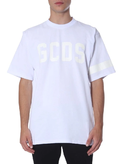 Shop Gcds T-shirt With Logo Print In Bianco
