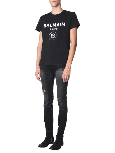 Shop Balmain Super Destroy Jeans In Nero