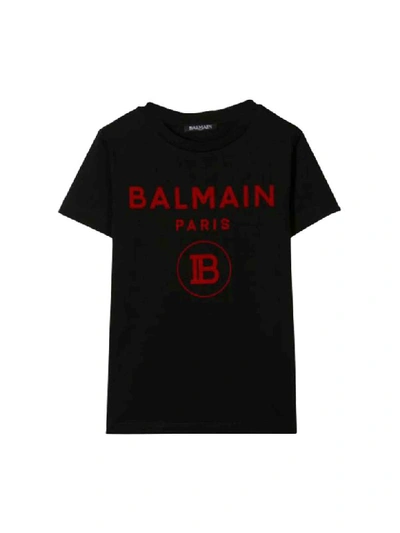 Shop Balmain Cotton T-shirt In Nero/rosso