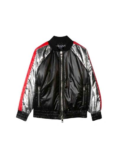 Shop Balmain Synthetic Fiber Jacket In Nero/argento