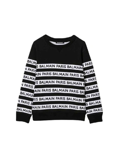 Shop Balmain Cotton Sweatshirt In Nero/bianco