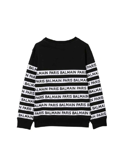 Shop Balmain Cotton Sweatshirt In Nero/bianco