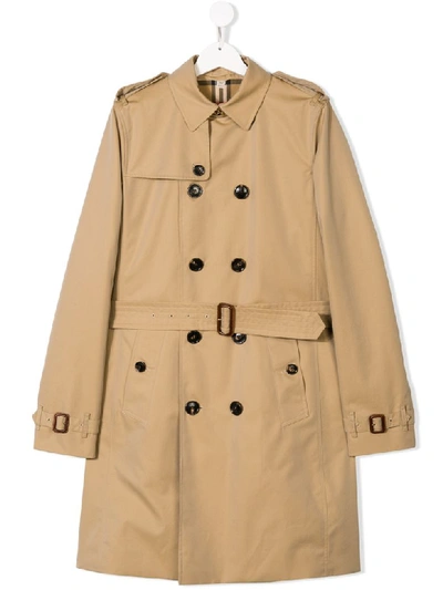 Shop Burberry Double-breasted Coat In Miele