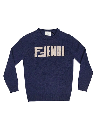 Shop Fendi Logo Sweater In Blue