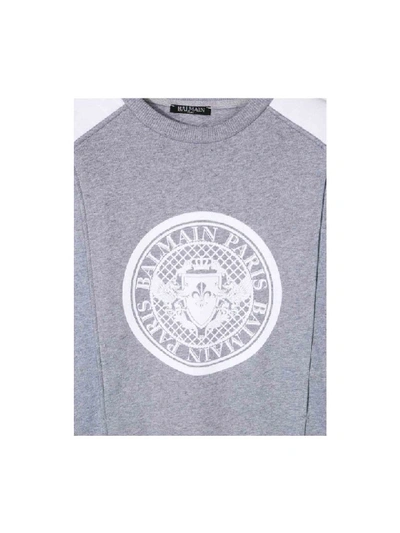 Shop Balmain Panelled Sweatshirt In Grigio/bianco