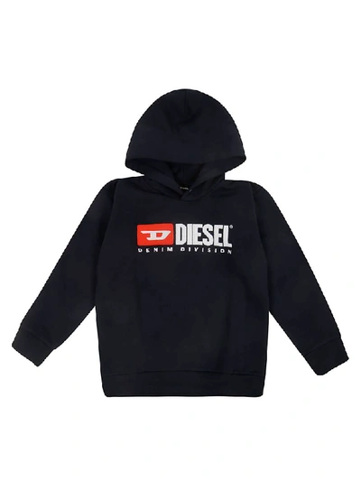 Shop Diesel Logo Detail Hoodie In Navy