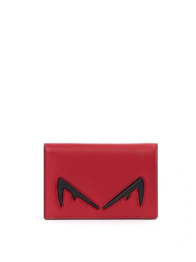 Shop Fendi Diabolic Eyes Red Leather Cardholder In Red/black