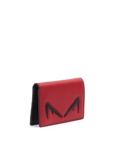 Shop Fendi Diabolic Eyes Red Leather Cardholder In Red/black