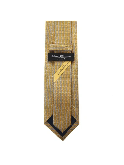 Shop Ferragamo Yellow Silk Gancini Printed Tie