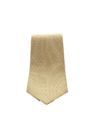 Shop Ferragamo Yellow Silk Gancini Printed Tie