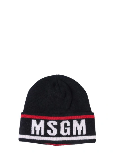 Shop Msgm Knitted Hat In Nero