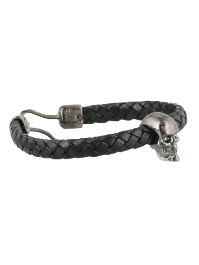 Shop Alexander Mcqueen Skull Leather Bracelet In Black
