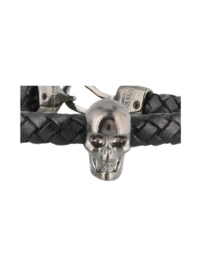 Shop Alexander Mcqueen Skull Leather Bracelet In Black