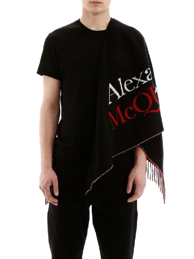 Shop Alexander Mcqueen Jacquard Logo Scarf In Black Ivory (black)