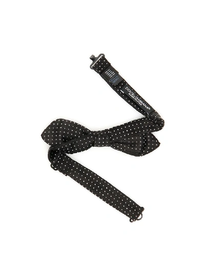 Shop Dolce & Gabbana Polka Dots Bow Tie In Jacquard (black)