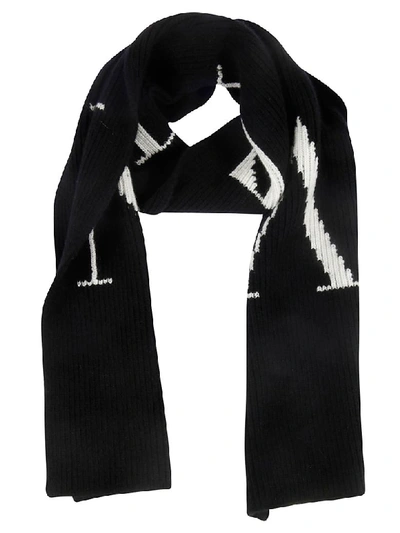 Shop Valentino Initials Knit Scarf In Black/ivory