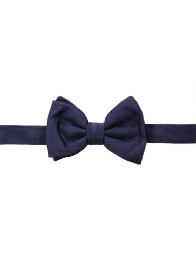 Shop Giorgio Armani Bow Tie With Butterfly In Micro-striped Silk In Blue