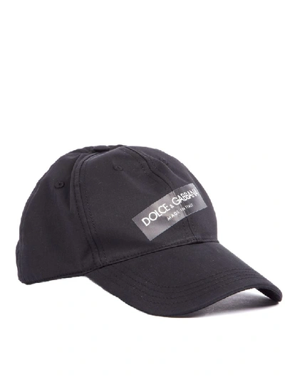 Shop Dolce & Gabbana Black Cotton Baseball Cap With Logo Patch