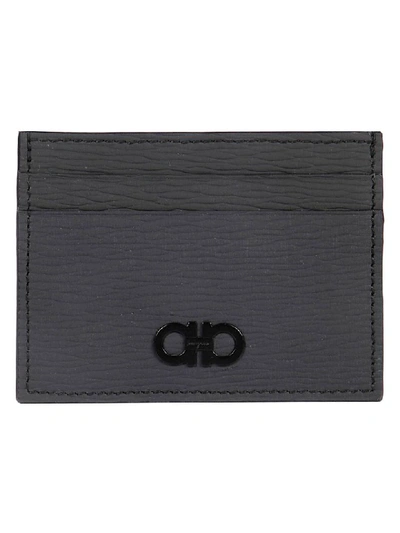 Shop Ferragamo Mn Leather Card Holder In Lead Grey