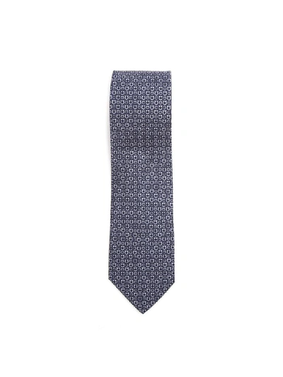Shop Ferragamo Gancini Print Grey Silk Tie In Marino/grigio