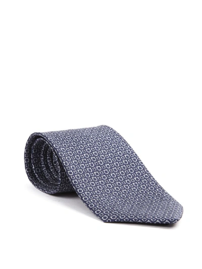 Shop Ferragamo Gancini Print Grey Silk Tie In Marino/grigio