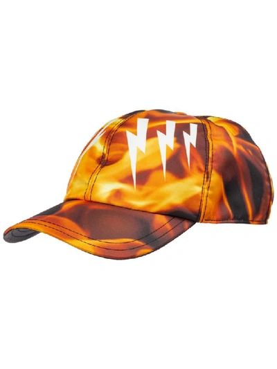 Shop Neil Barrett Mirrored Bolts Flames Hat In Nero