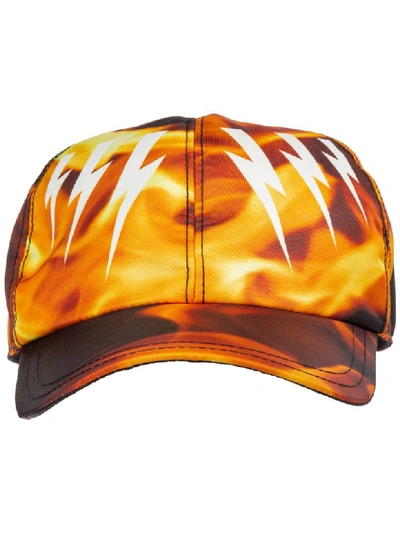 Shop Neil Barrett Mirrored Bolts Flames Hat In Nero