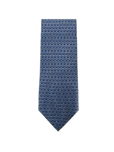 Shop Ferragamo Light Blue Silk Gancini Printed Tie In Marine