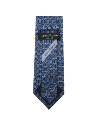 Shop Ferragamo Light Blue Silk Gancini Printed Tie In Marine