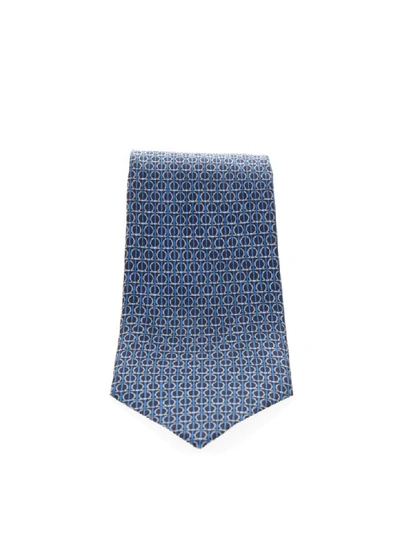 Shop Ferragamo Light Blue Silk Gancini Printed Tie In Marine