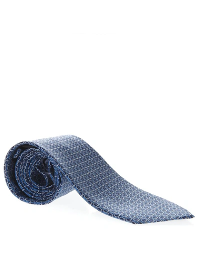 Shop Ferragamo Light Blue Silk Gancini Printed Tie In Marine