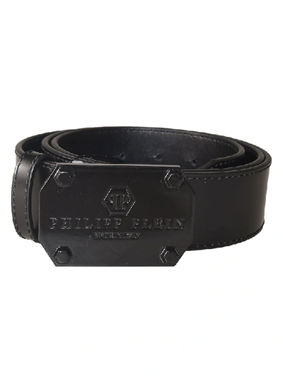 Shop Philipp Plein Logo Plaque Belt In Black