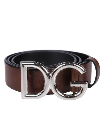 Shop Dolce & Gabbana Logo Plaque Belt In Moor