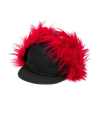 Shop Prada Hat Tess+curly Mohair In V Nero+cerise