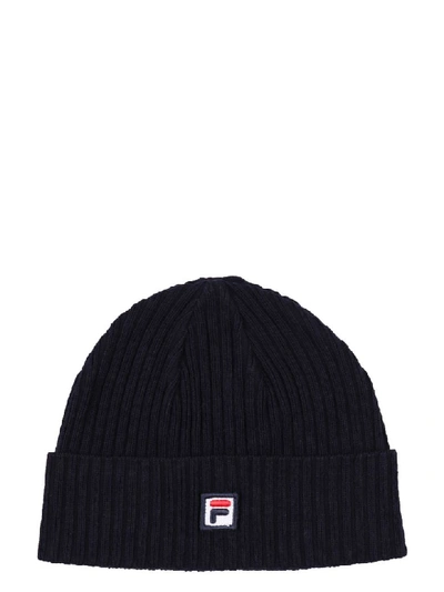 Shop Fila Ribbed Knit Beanie In Blue