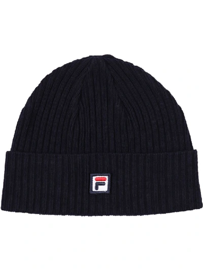 Shop Fila Ribbed Knit Beanie In Blue