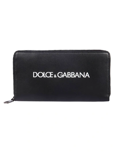 Shop Dolce & Gabbana Logo Print Zip Around Wallet In Black