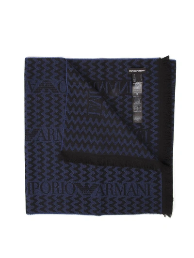 Shop Emporio Armani Black & Blue Wool Male Scarf