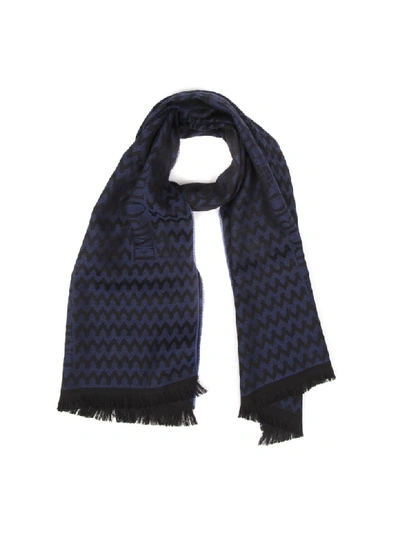 Shop Emporio Armani Black & Blue Wool Male Scarf