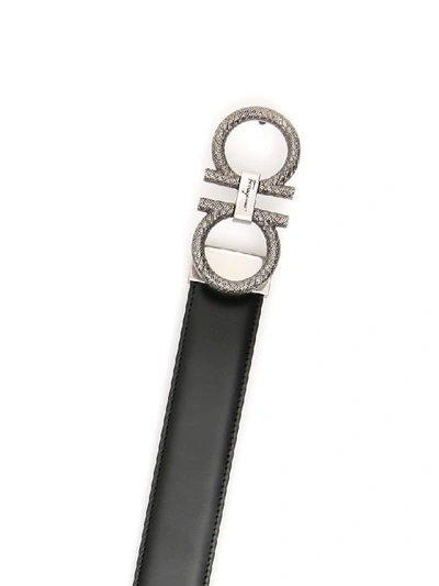 Shop Ferragamo Reversible Double Gancio Belt In Black (black)