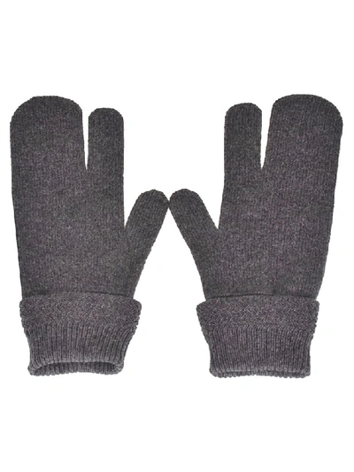 Shop Maison Margiela Ribbed Gloves In Grey