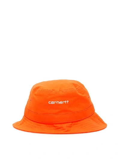 Shop Carhartt Script Bucket Hat In Pepper White (orange)
