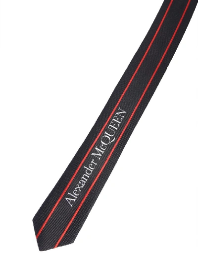Shop Alexander Mcqueen Tie With Logo Band In Nero