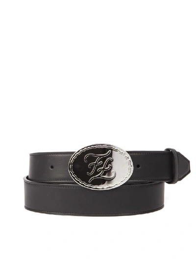 Shop Fendi Embossed Logo Buckle Black Leather Belt