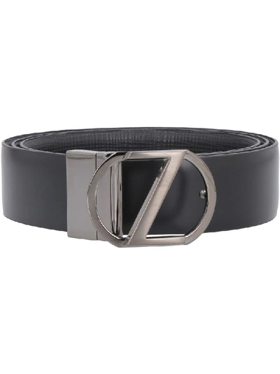 Shop Z Zegna Leather Belt With Two Buckles In Black
