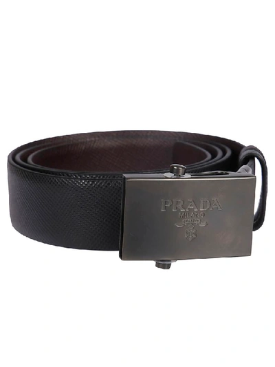 Shop Prada Buckled Belt In Black/coffee
