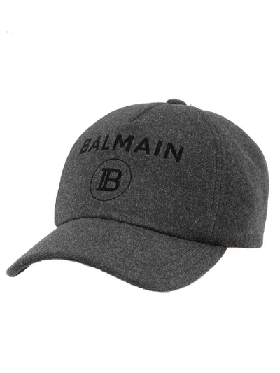 Shop Balmain Baseball Cap With Logo In Anthracite