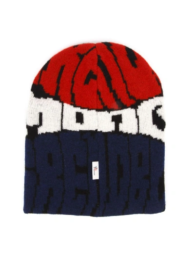 Shop Moncler Genius Wool And Cashmere Hat With Contrasting Color Lettering In Blue/red/white