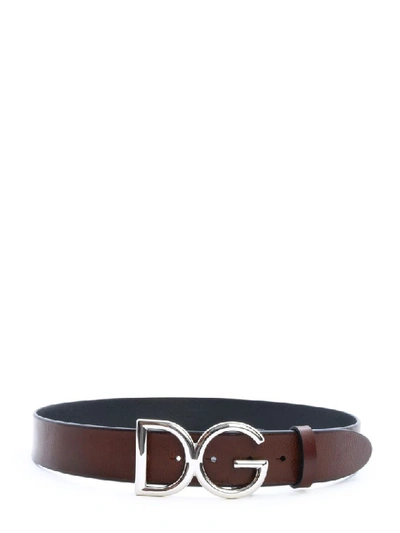 Shop Dolce & Gabbana Leather Belt Dg Logo In Brown