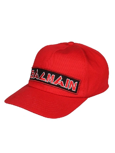 Shop Balmain Embroidered Logo Cap In Red